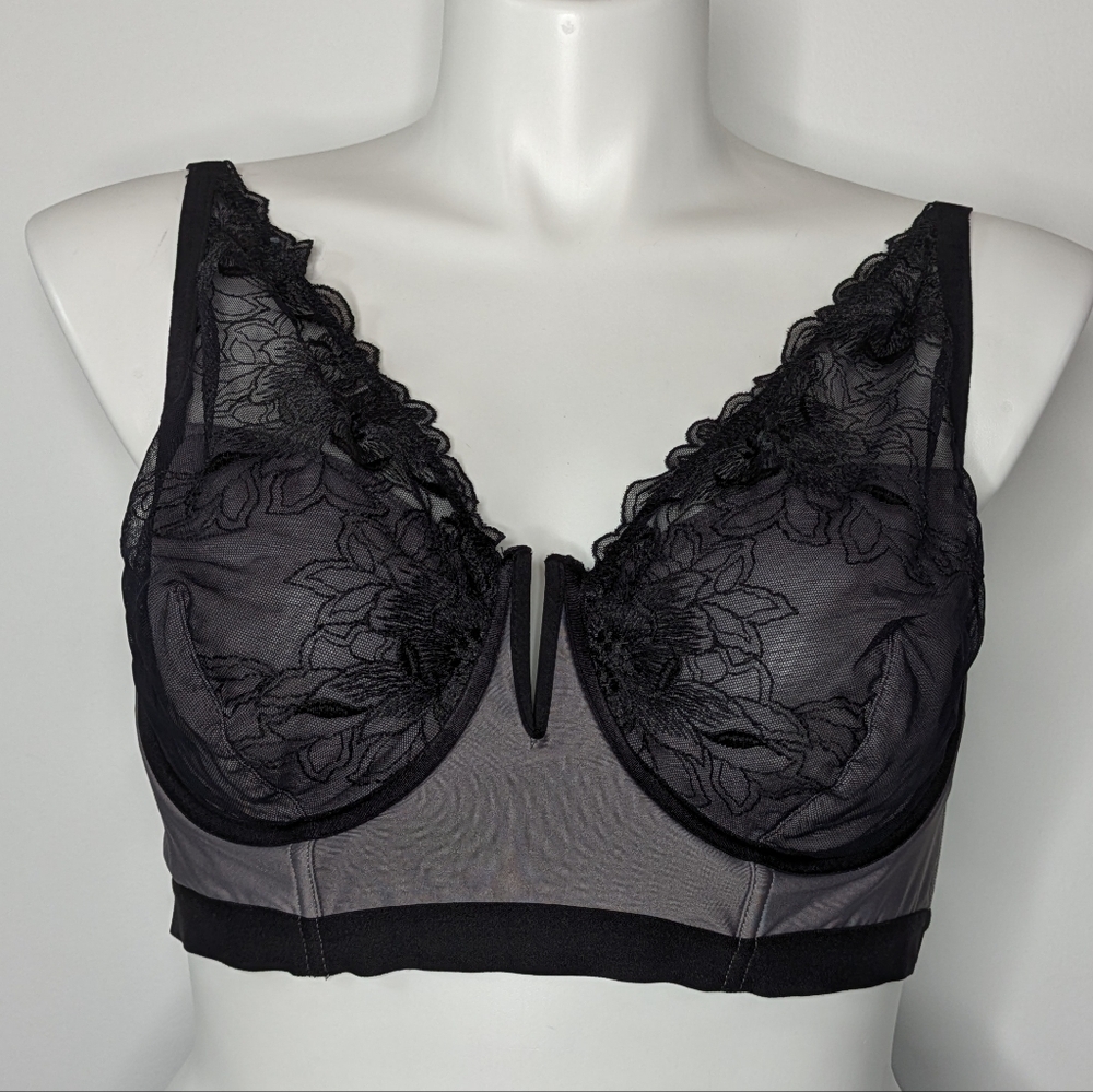 Torrid Curve Black Grey Floral Embroidered Bra 3